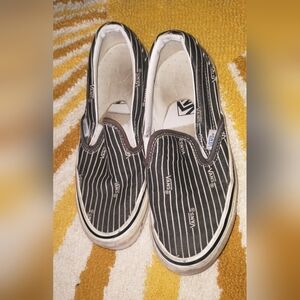 Vans Black and White Pinstripe Slip-On Sneakers Size 7